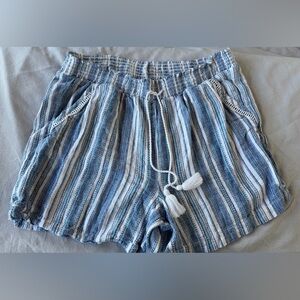 Briggs Linen Blend Striped Tassel Shorts XL Blue White Boho